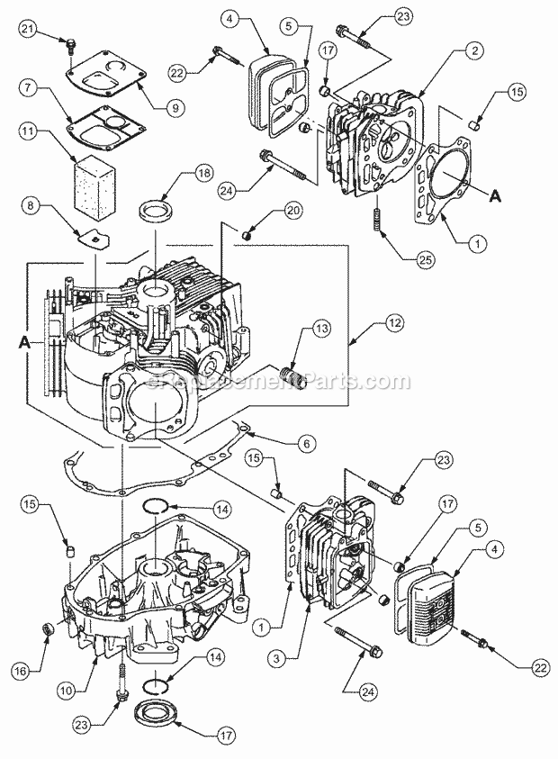 Cylinder/Crankcase Diagram and Parts List for 1529 13A-261H100 Cub Cadet Lawn Tractor